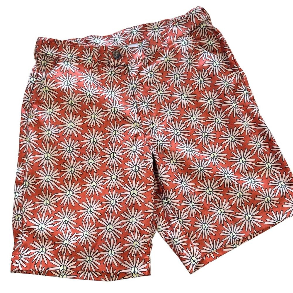 Loudmouth Golf Men’s Shorts Size 32 Peace Flower Stretch Buffet Waist 9” Inseam